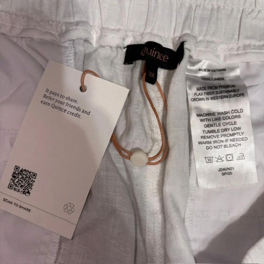 Quince 100% European Linen Wide Leg Ankle Pull On Pant White 3X